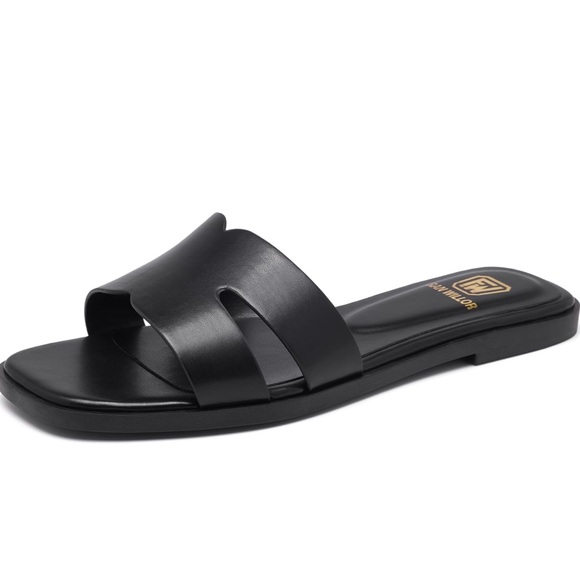 Women’s Flat Sandals Dressy Summer Slip On Square Open Toe Slides - Picture 1 of 6